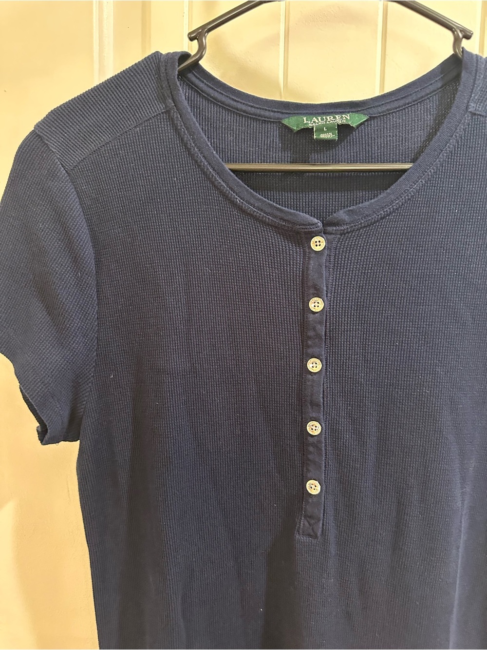 Ralph Lauren Navy Short-Sleeve Midi knit waffle Dress with Button Front fall - Picture 3 of 6